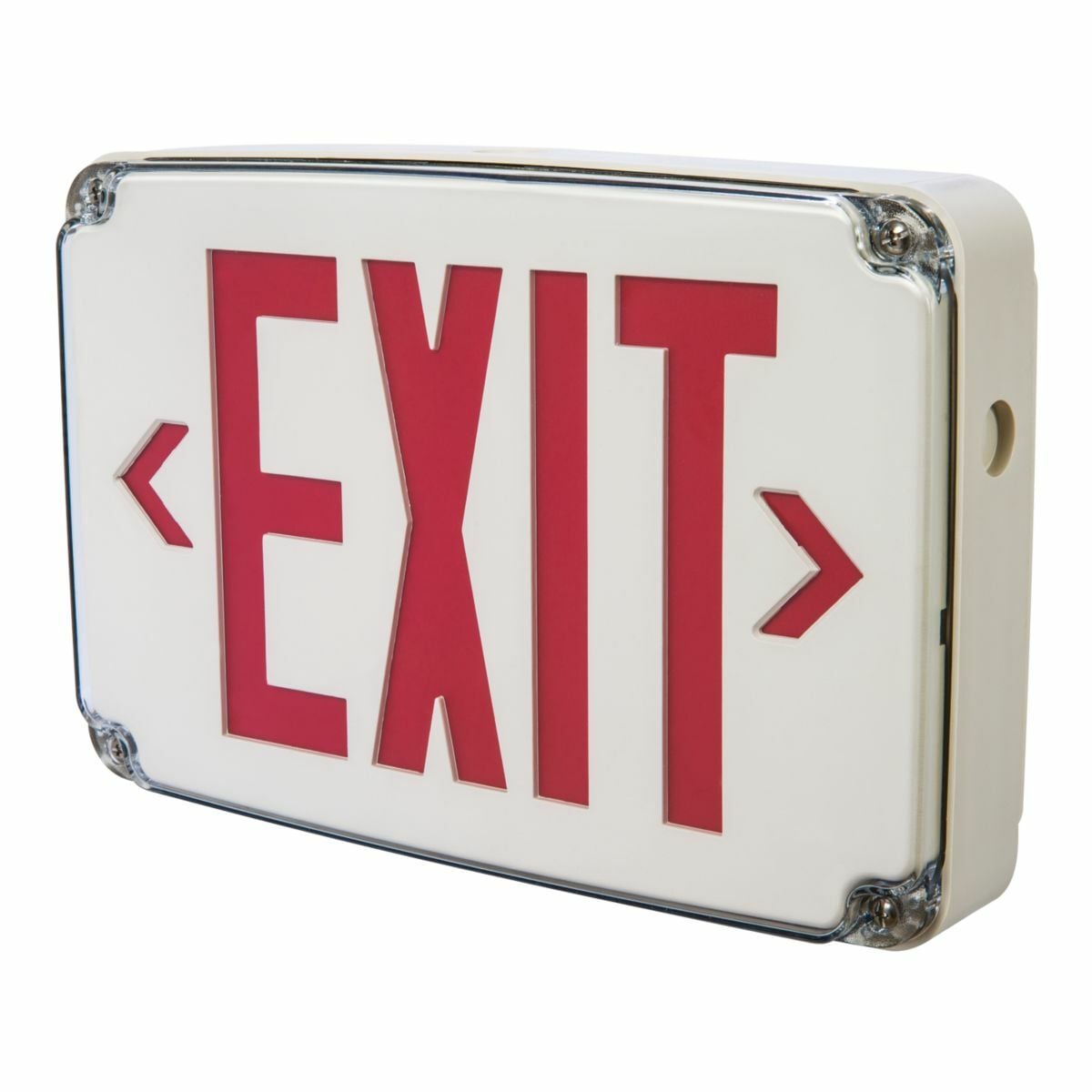 Outdoor Exit LED, With battery, Single Face, Red letter, White color finish, self diagnostics