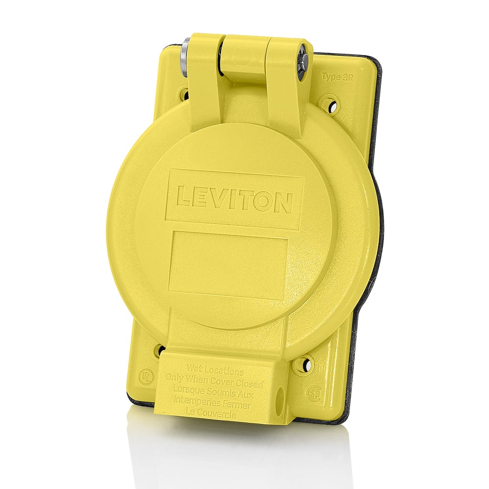 1-Gang Weatherproof Cover for Flanged Devices, 2.25 Inch Diameter, FS-FD Box Mount, Industrial Grade, IP64, NEMA 3R, Vertical Self Closing Lid - YELLOW For Use With 3-, 4- or 5-Wire 20 Amp   , 30 Amp Locking Flanged Inlets or Outlets