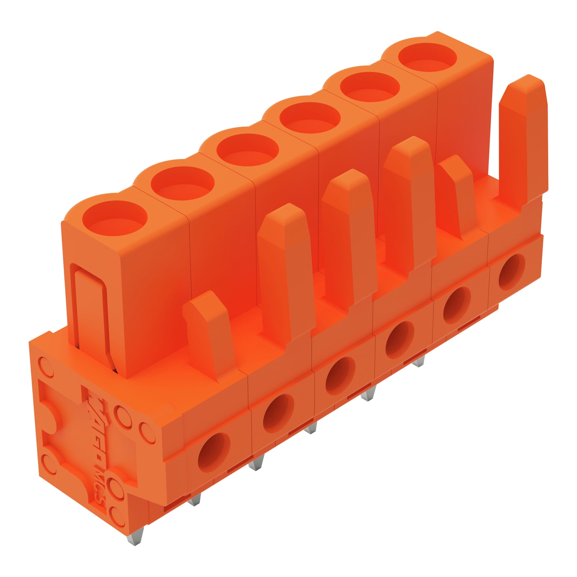THT female header; straight; Pin spacing 5.08 mm; 6-pole; 0.6 x 1.0 mm solder pin; orange