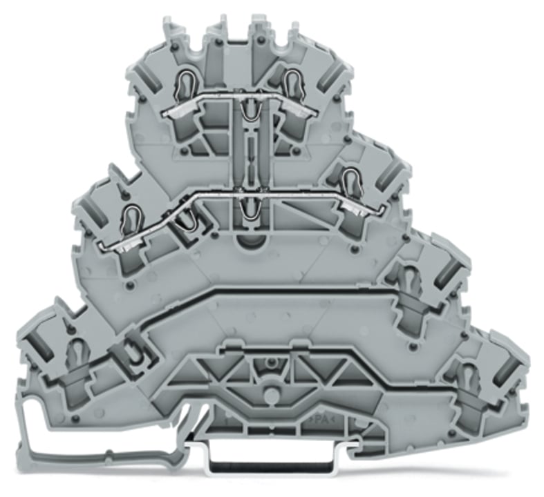 Quadruple-deck rail-mounted terminal block; Rail-mounted terminal block for electric motor wiring; L1 - L2; without marker carrier; suitable for Ex e II applications; for DIN-rail 35 x 15 and 35 x 7.5; 2.5 mm; Push-in CAGE CLAMP; 2,50 mm; gray