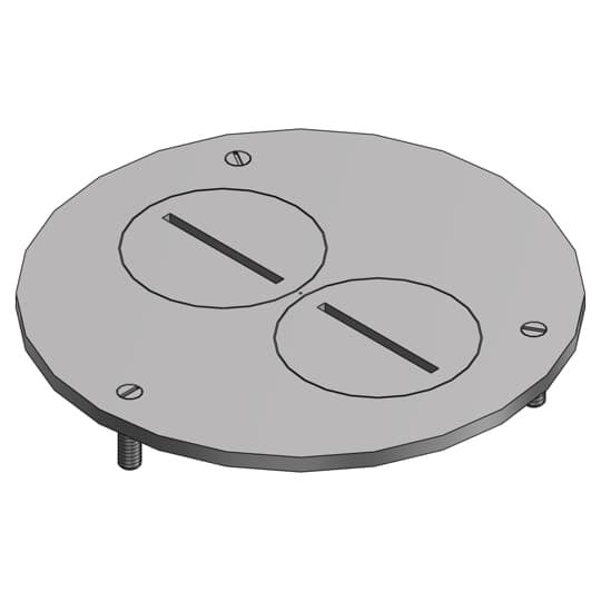Cover Plate for Flush Service Floor Boxes, 4 Inch Diameter, Two 1-7/16 Inch Plugs for Duplex, Aluminum