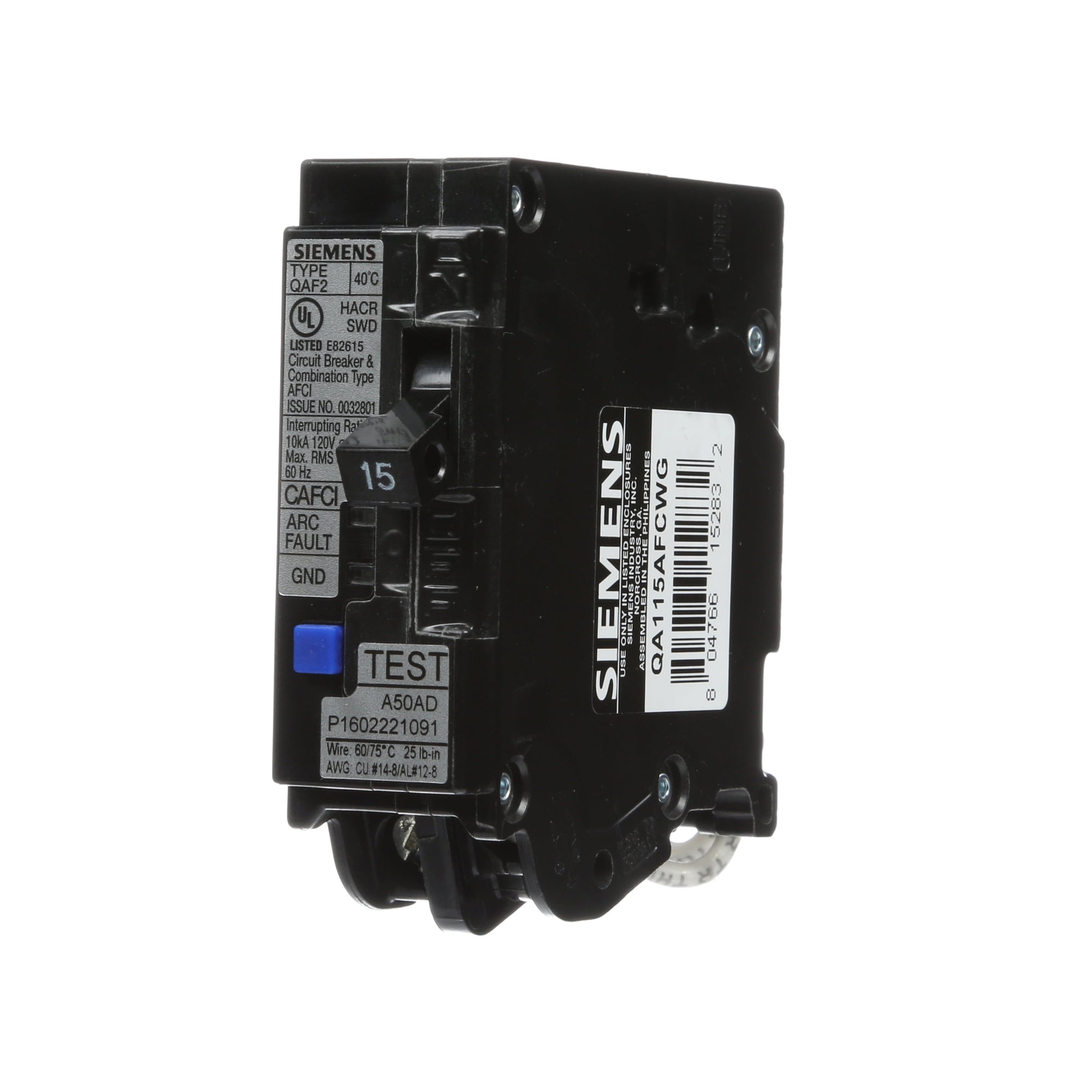  Low Voltage Residential Circuit Breakers Miniature Circuit Breakers AFCI - Combo AFCI 1-pole plug-on 10k are Circuit Protection Load Center Mains, Feeders, and Miniature Circuit Breakers. BRKR 15A 1P 120V 10K AFCI WIREGUIDE