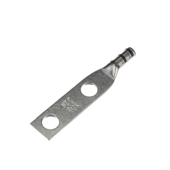Copper Two-Hole Lug, Long Barrel, Blind End, Max 35kV, Wire Size #2-#3 AWG, 1/2 Inch Bolt Size, 1-3/4 Inch Hole Spacing, Tin Plated, Die Code 33, Die Color Code Brown