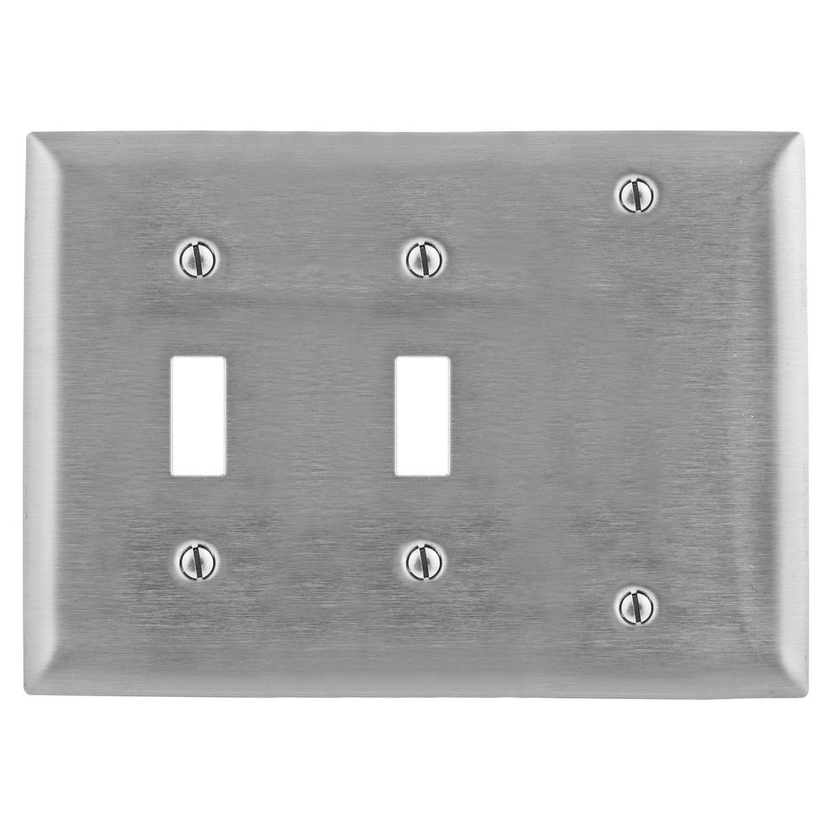 Wallplates and Boxes, Metallic Plates, 3- Gang, 2) Toggle Openings 1) Blank, Standard Size, Stainless Steel