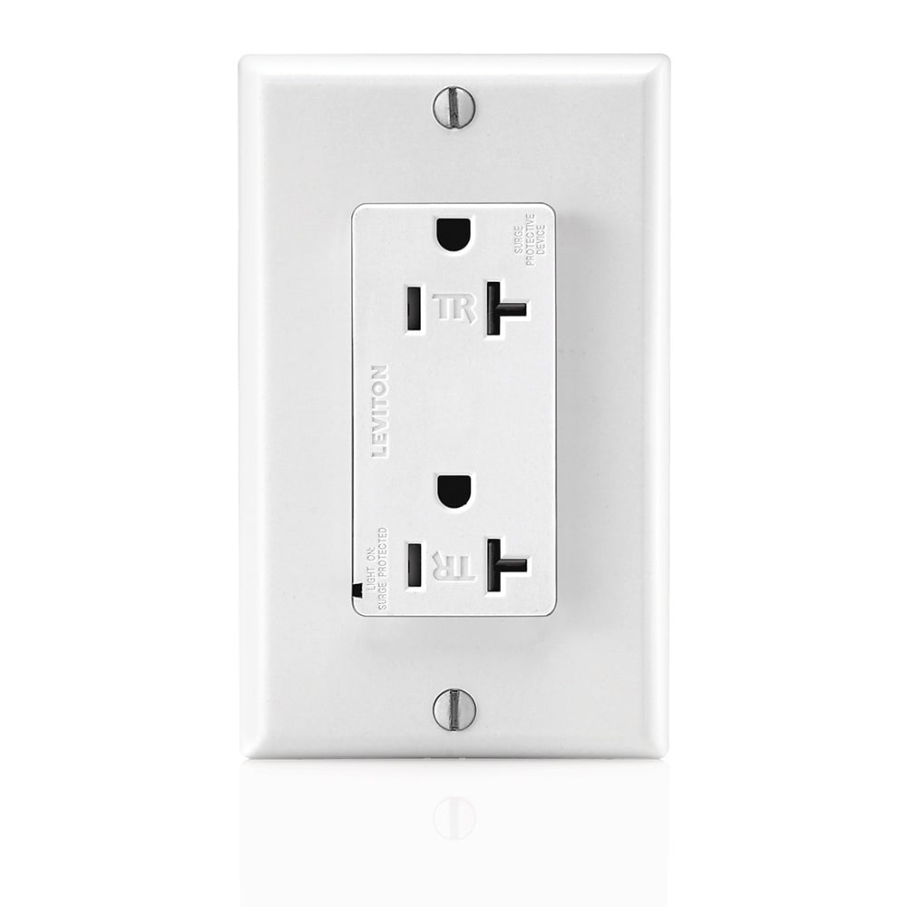 20 Amp, 125 Volt, Tamper Resistant, Decora Plus Duplex Surge Suppressor Receptacle, Straight Blade, Commercial, Self Grounding, White