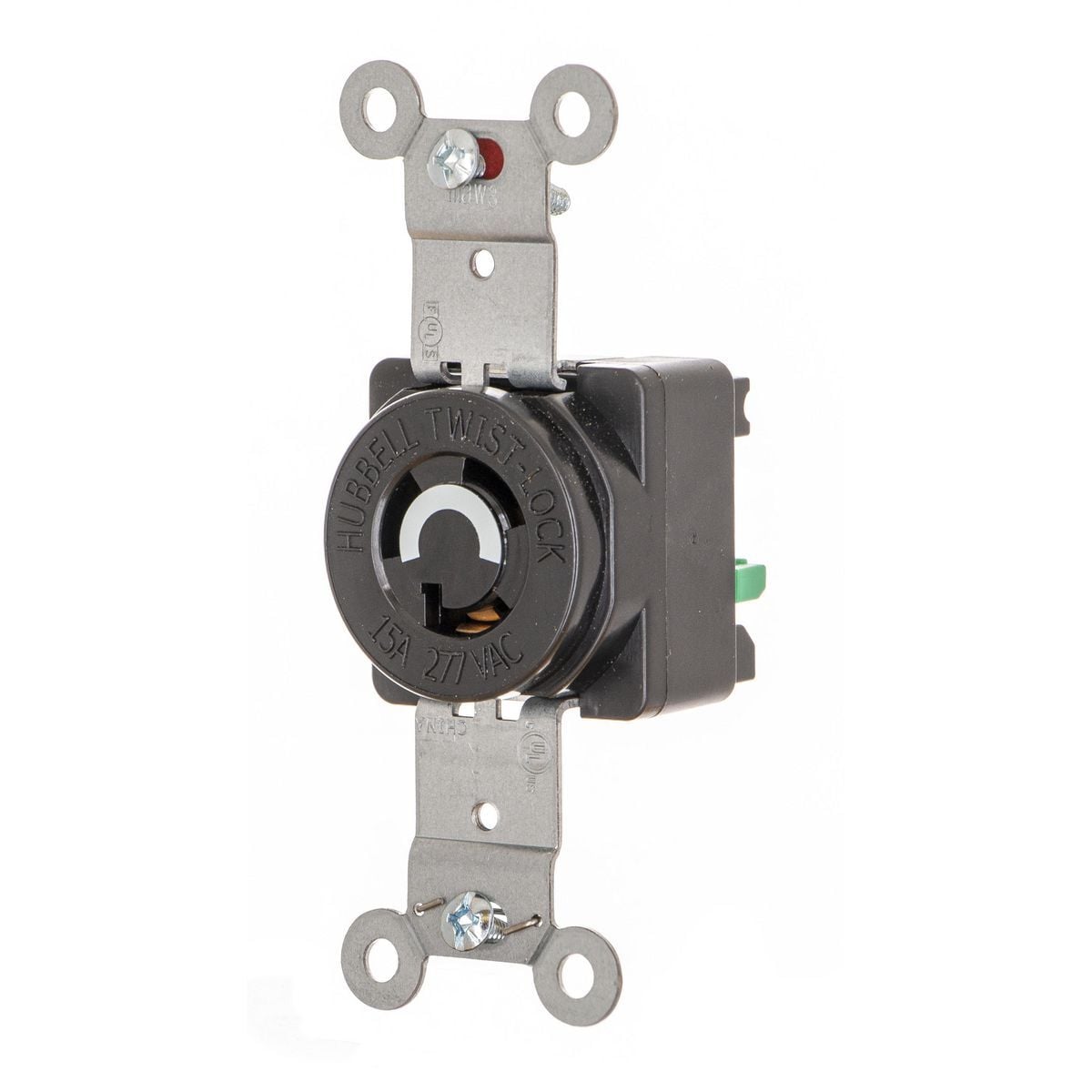 Locking Devices, EdgeConnect Twist-Lock, Industrial, Flush Receptacle, 15A 277V AC, 2-Pole 3-Wire Grounding, L7-15R, Screwless Terminal, Black