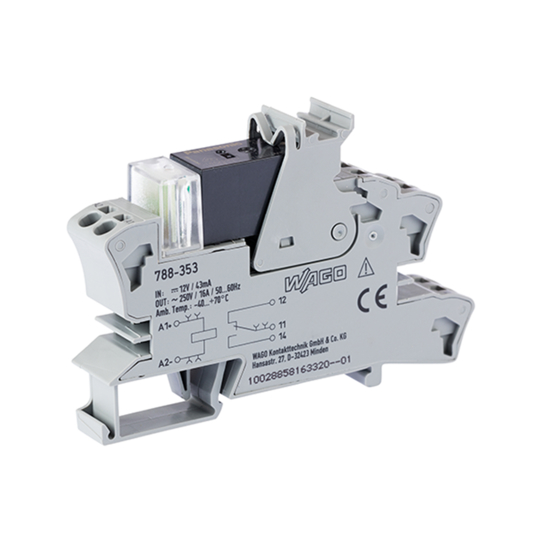 Relay module; Nominal input voltage: 12 VDC; 1 changeover contact; Limiting continuous current: 16 A; for lamp loads; Red status indicator; Module width: 15 mm