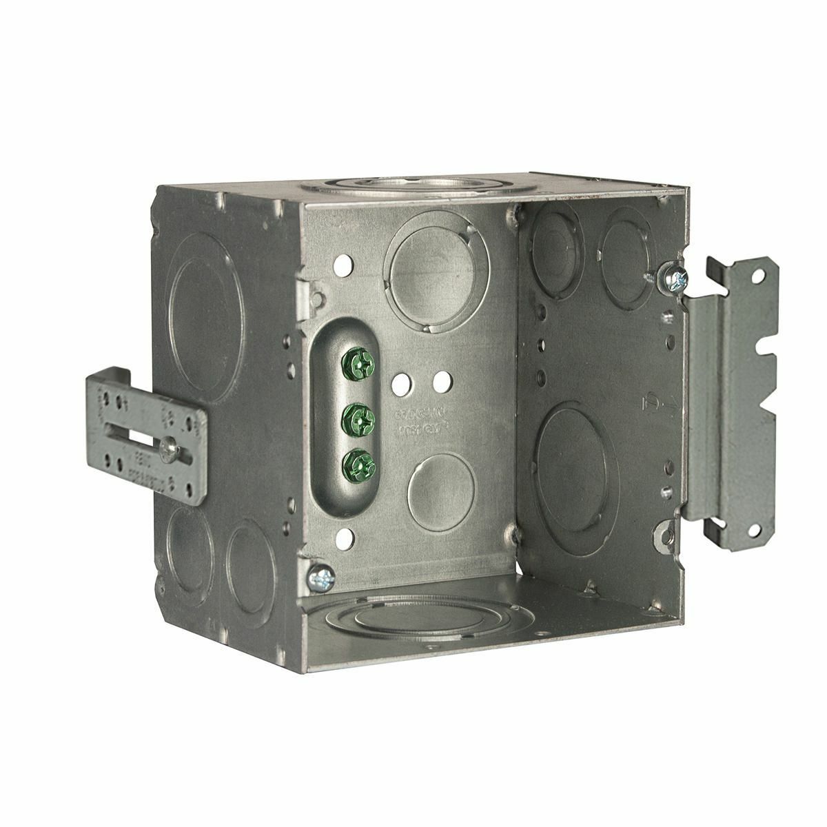 4-11/16 In. Larger Capacity Steel Wall Boxes, 3-1/4" Deep - WeldedwithConduit KO's, Raised Ground, H Bracket, Far-Side Box Support