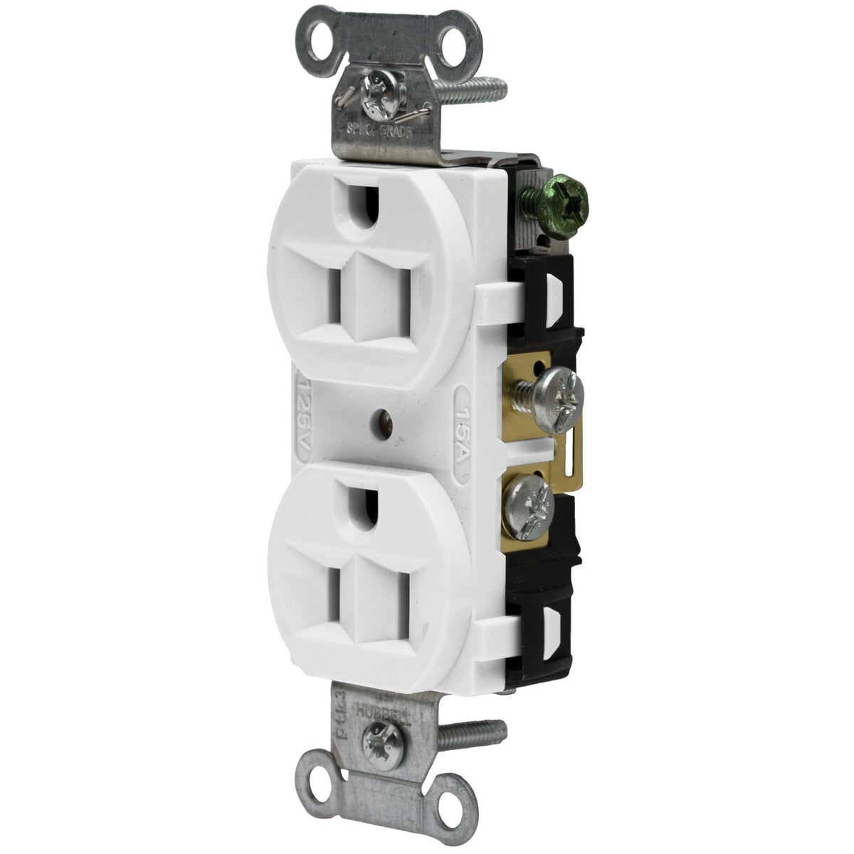 Straight Blade Devices, Receptacles, Duplex, Commercial Grade, 2-Pole 3-Wire Grounding, 15A 125V, 5-15R, White, Single Pack.