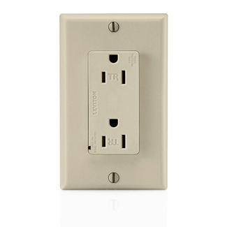 15 Amp, 125 Volt, Tamper Resistant, Decora Duplex Surge Suppressor Receptacle, Straight Blade, Commercial Grade, Self Grounding, Ivory