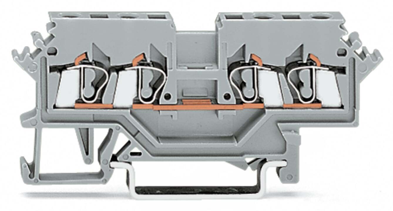 4-conductor through terminal block; 2.5 mm; lateral marker slots; for DIN-rail 35 x 15 and 35 x 7.5; CAGE CLAMP; 2,50 mm; gray