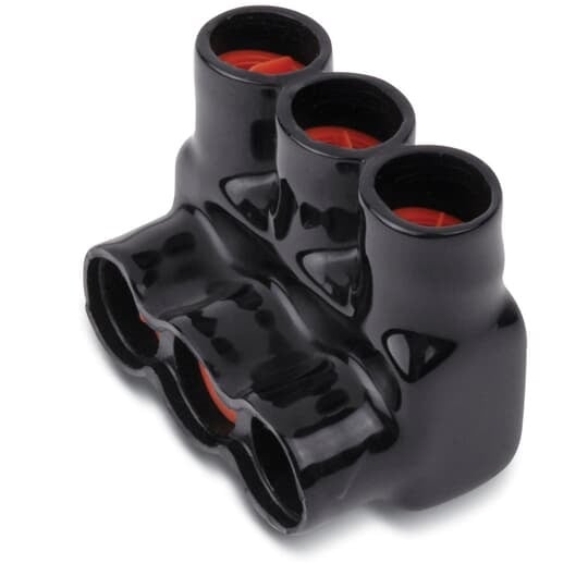 AMT 3 Port Same Side PVC Connector, Ultraviolet Resistant, Wire Range 250 kcmil-6 Str, Length 3.09 Inches, Width 2.13 Inches, Height 2.13 Inches, Hex Size 5/16 Inch
