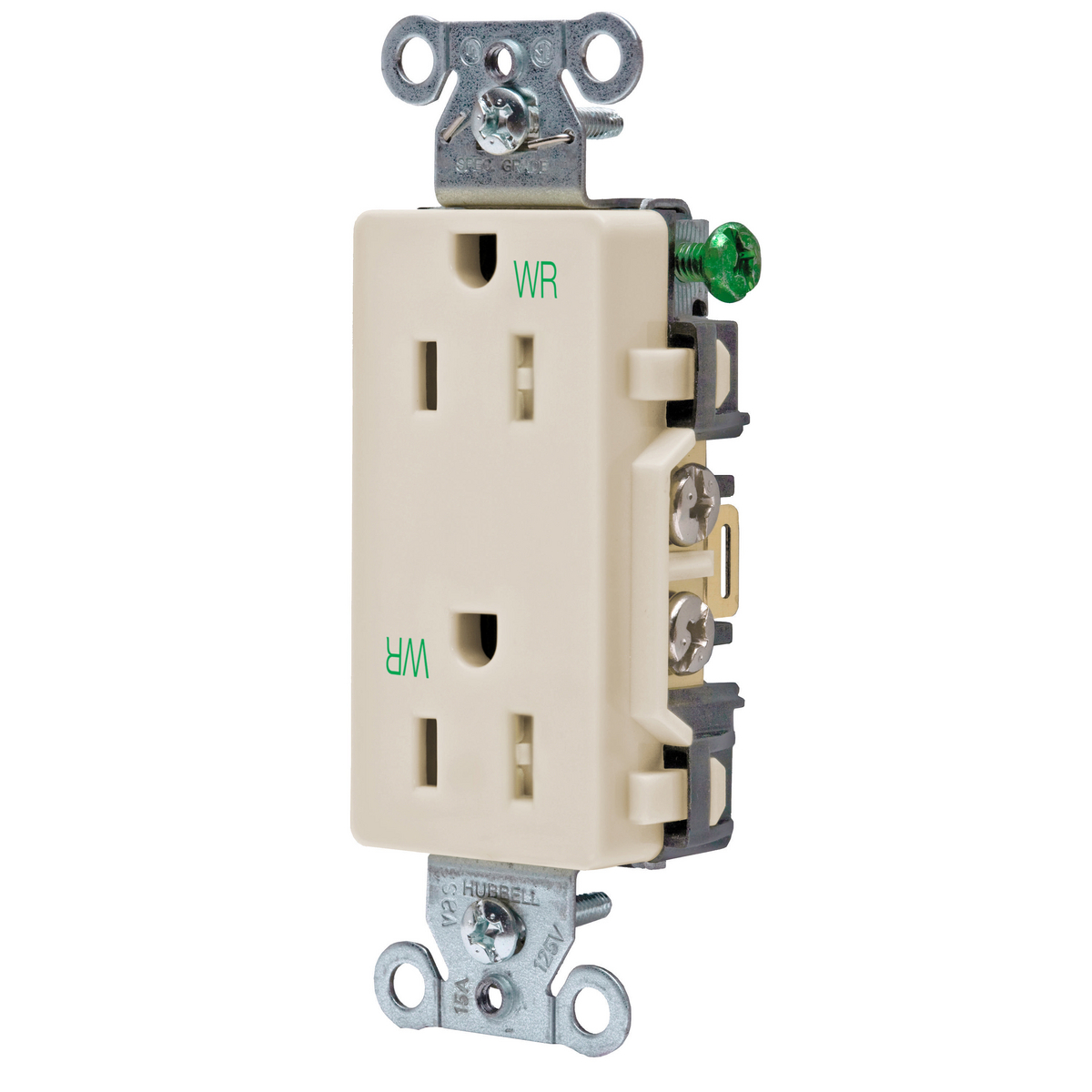 Straight Blade Tamper-Resistant Duplex Receptacle, Decorator/Commercial/Industrial Grade, 2-Pole 3-Wire Grounding, 15A, 125V, 5-15R
