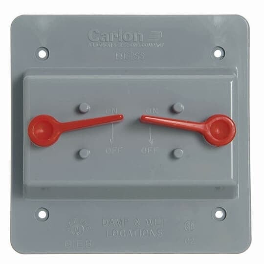 Two Gang Weatherproof Vertical Mount Two Toggle Switch Box Cover, Length 4.85 Inches, Width 4.85 Inches, Depth 1.84 Inches, Material Polycarbonate, Color Gray