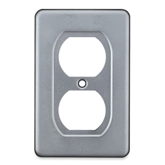 1 Gang Device Box Cover, Sheet Steel, Duplex Receptacle