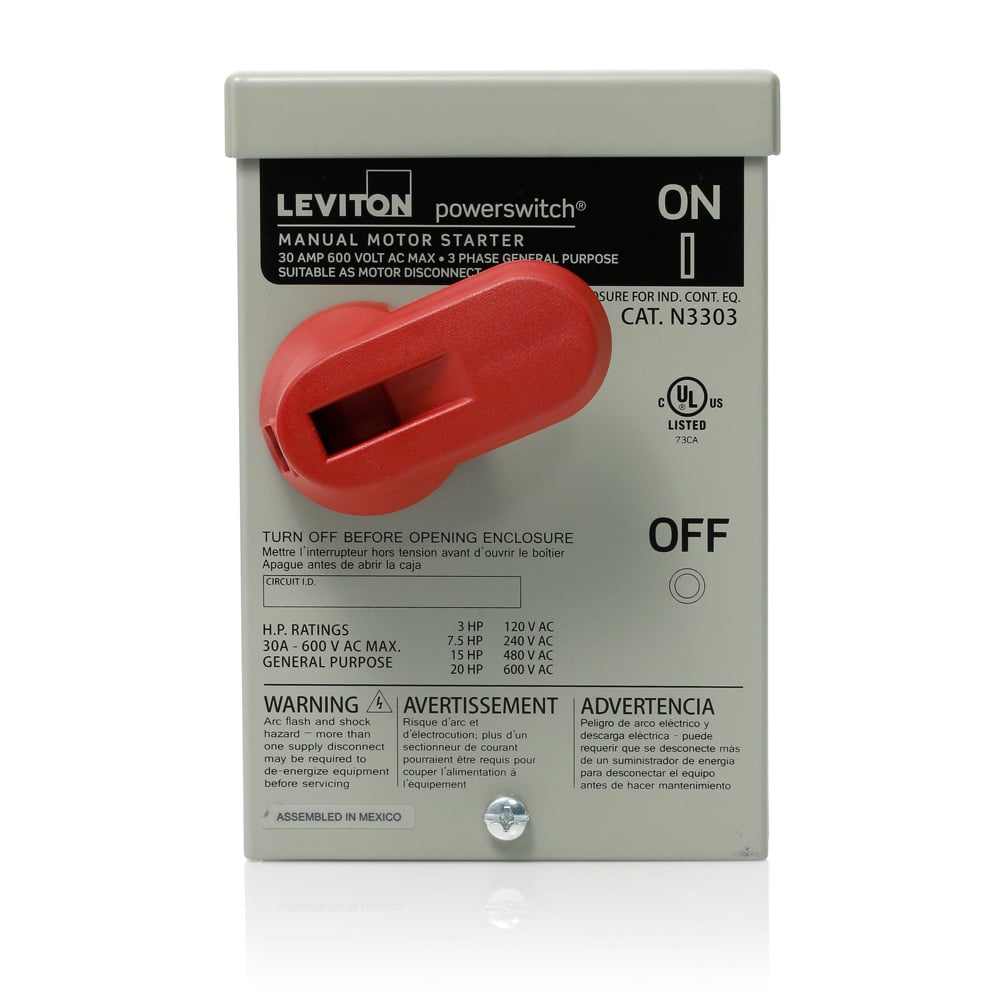 N3303-DS Powerswitch Grounding Manual AC Motor Starter Switch, 600 VAC, 30 A