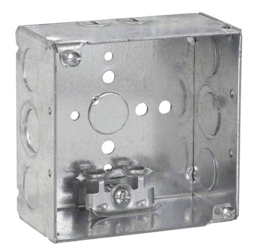 TP431PF TP Welded Outlet Box, Steel, 30.3 cu-in Capacity, (7) Knockouts, 4 in H x 4 in W x 2-1/8 in D