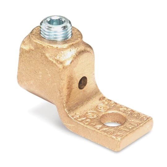 Locktite Copper One-Hole Lug for Conductor Range #8 - #4 AWG or 23 - 40 NAVY.  Length 1-1/8 inch, Width 1/2 inch, Pad Thickness 1/8 inch. Pad Length 5/8 inch.  Bolt Size 1/4 inch, Height 17/32 inch.