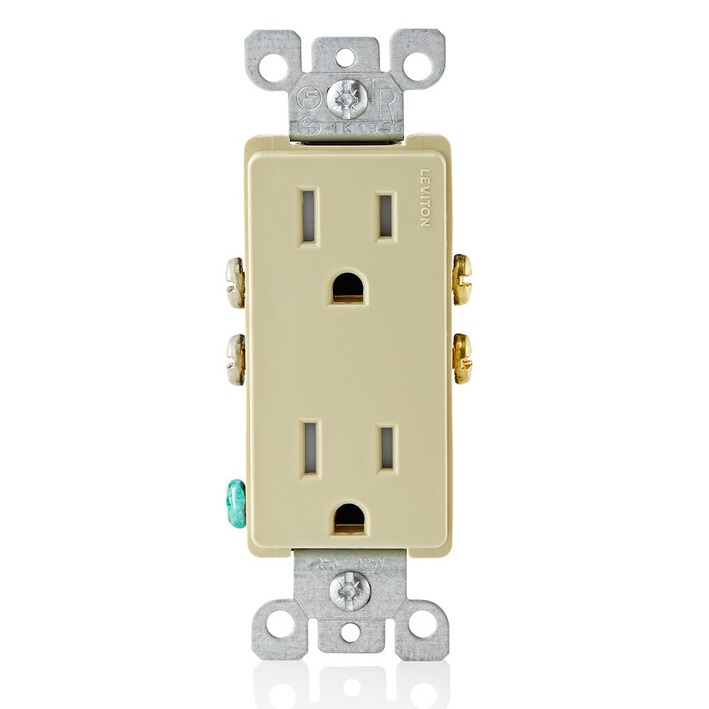 15 Amp 125 Volt, Tamper Resistant, Decora Duplex Receptacle, Straight Blade, Grounding, Ivory