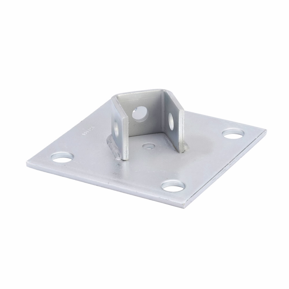 Eaton B-Line series post base, 1.62" H x 6" L x 6" W, Steel, Electro-plated, Square post base, centered offset