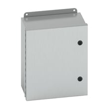 Eaton B-Line series JIC panel enclosure, 16" height, 10" length, 14" width, NEMA 4X, Hinged cover, 4XSQT enclosure, Wall mount, Small single door, External mounting feet, 304 stainless steel, Seamless poured in-place gasket