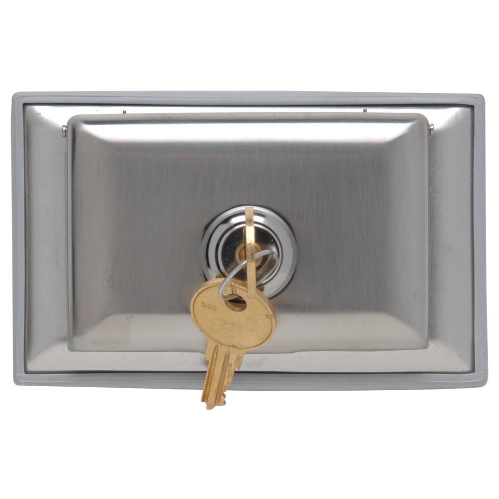 Dustproof Locking Stainless Steel Cover, Horizontal Duplex Receptacle Opening.