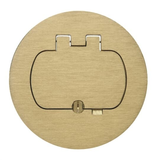 Single Door Cover for Round Floor Box, Brass, For use with GFCI and Duplex Devices