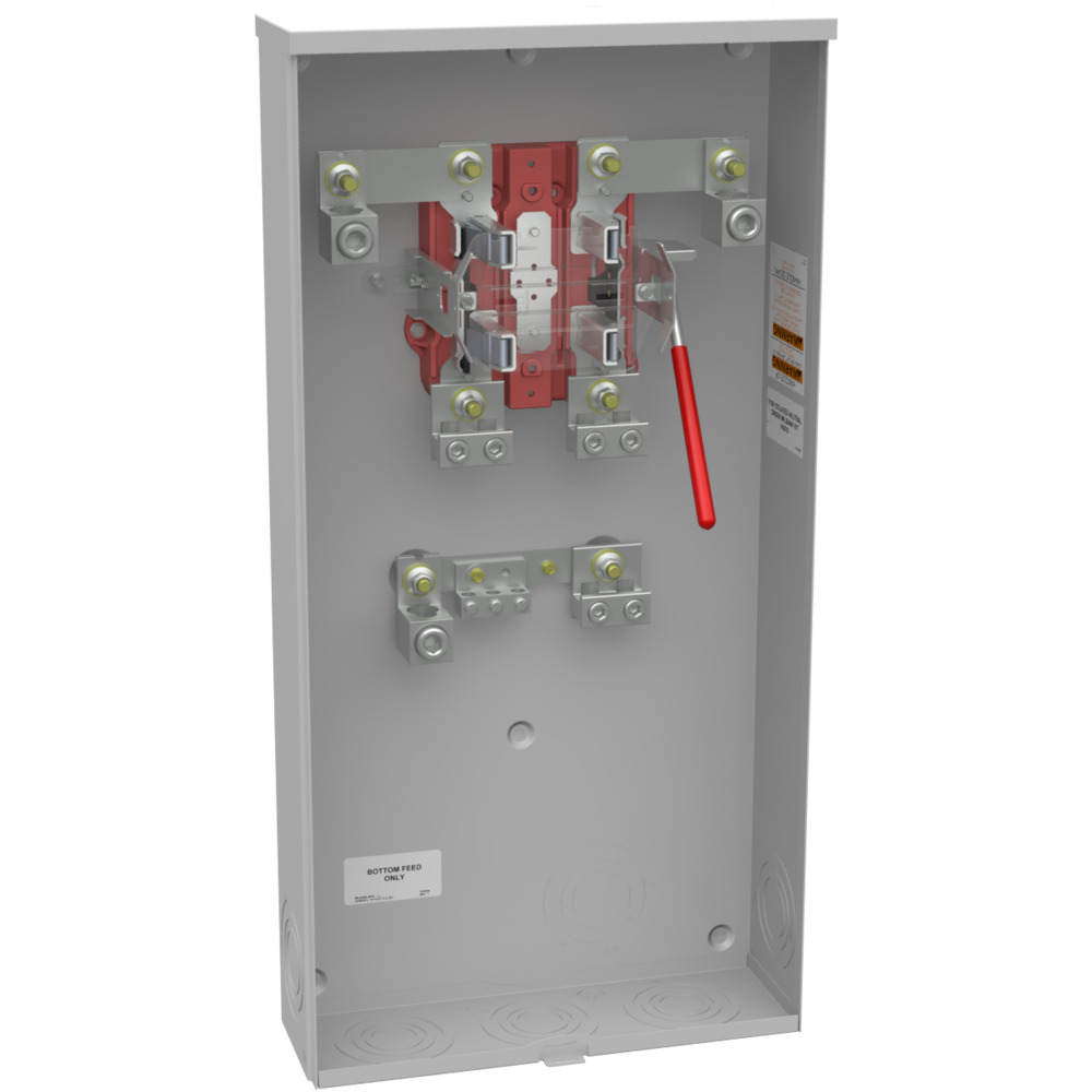 U1129-O-K3L-K2L Single Position Meter Socket, 320 Amp, 1 Phase, Ringless, Lever, 4 Term, UG, 600V