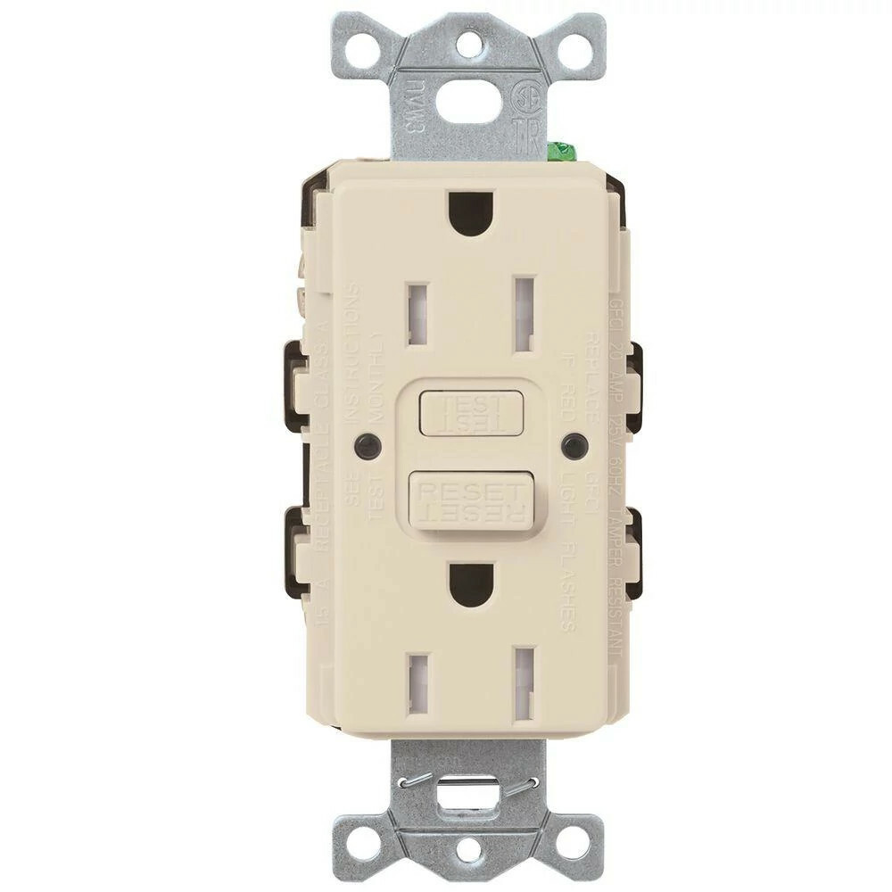 Lutron Claro Tamper-Resistant GFCI Duplex Receptacle, 15-Amp, Light Almond