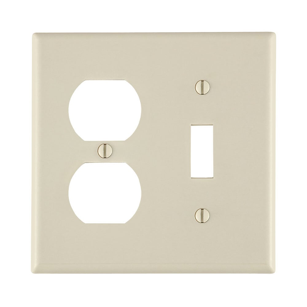 2-Gang 1-Toggle 1-Duplex Device Combination Wallplate, Standard Size, Thermoset, Device Mount, Light Almond