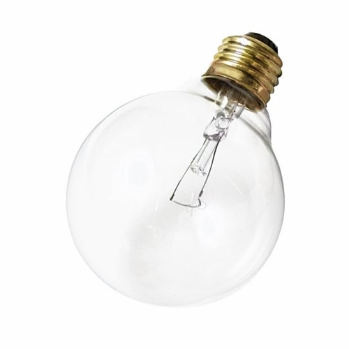 Incandescent Globe Lamp, Designation: 25G30, 120 V, 25 WTT, G30 Shape, E26 Medium Base, Clear, CC-9 Filament, 2500 HR, Lumens: 180 LM Initial, 5-1/8 IN Length, 3-3/4 IN Diameter