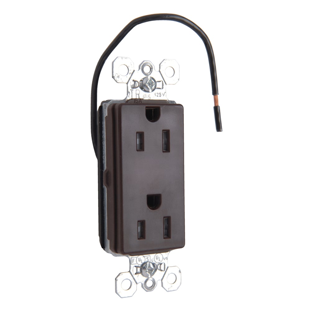 PlugTail Tamper-Resistant Decorator Spec Grade Duplex Receptacle, 15amp 125volt, Brown