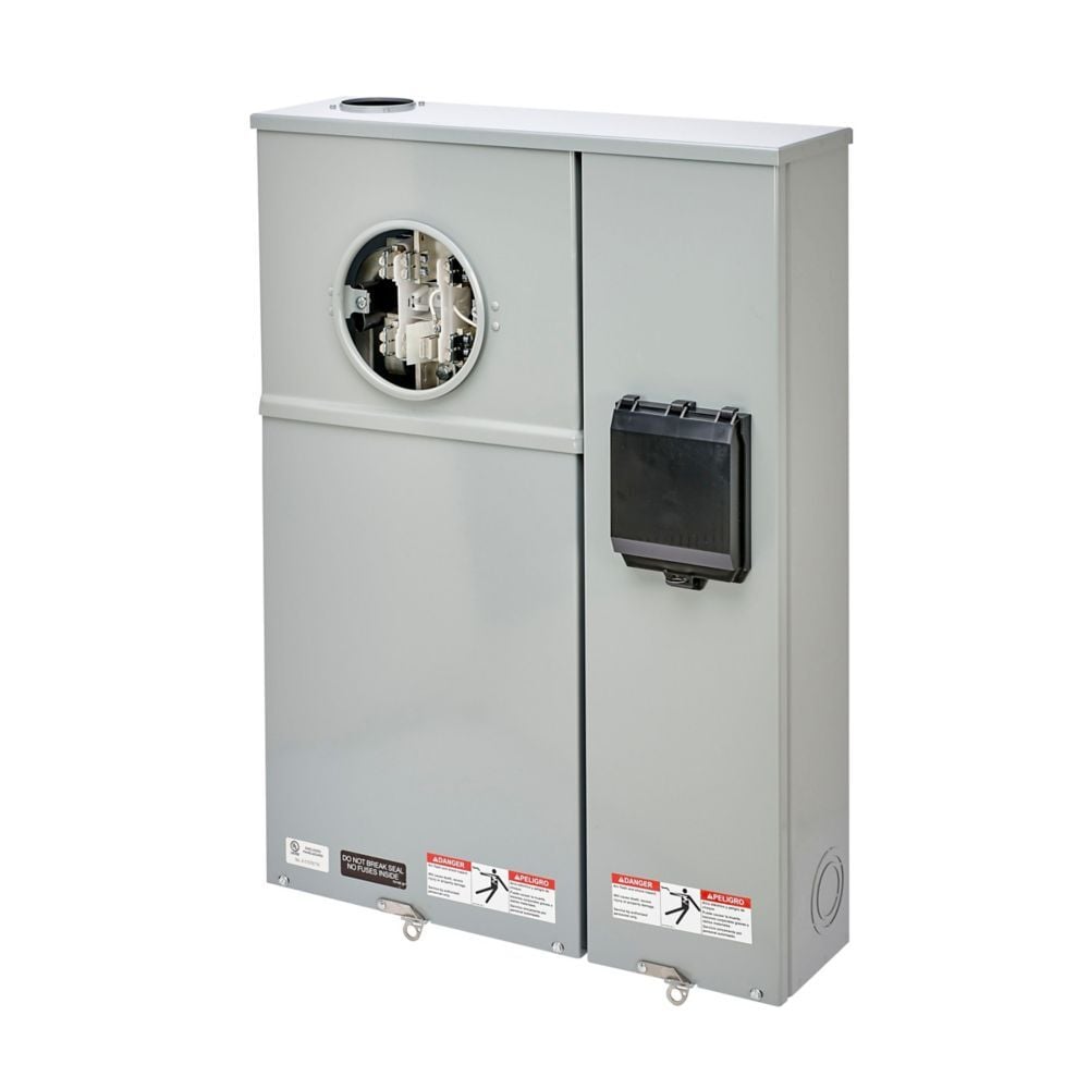 U227 MTBH MS15 Meter Breakers, 200 Amp, Test Block Ringed, 3R, ANSI 61 Gray Painted, 022 kAIC, #6-250 MCM, Main Circuit Breaker, Galvanized Steel, Side, 7 Jaw, 3 Pole, 3 Phase, 4 Wire, OH