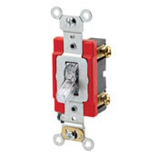 20-Amp, 277 Volt, Toggle Lighted Handle, Illuminated Off Single-Pole AC Quiet Switch, Extra Heavy Duty Grade, Self Grounding, Clear