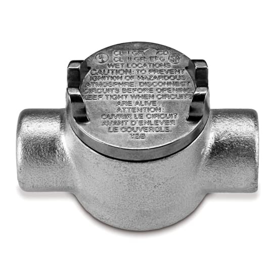 1/2 Inch GUAC Hazardous Location Conduit Outlet Box, Box Ductile Iron Zinc Plated, Cover Die Cast Aluminum, 13.1 Cubic Inch