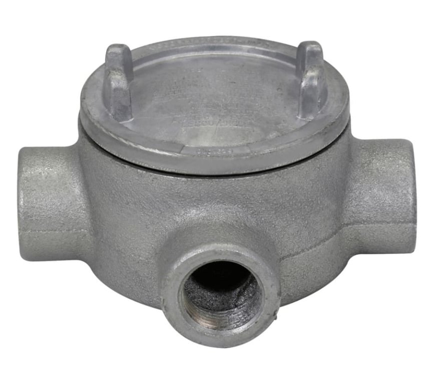 GUAX69 Condulet Type X Conduit Outlet Box With Cover, 2 in, 5 in Cover Opening, 80 cu-in Capacity, Aluminum Acrylic Painted/Electro-Galvanized