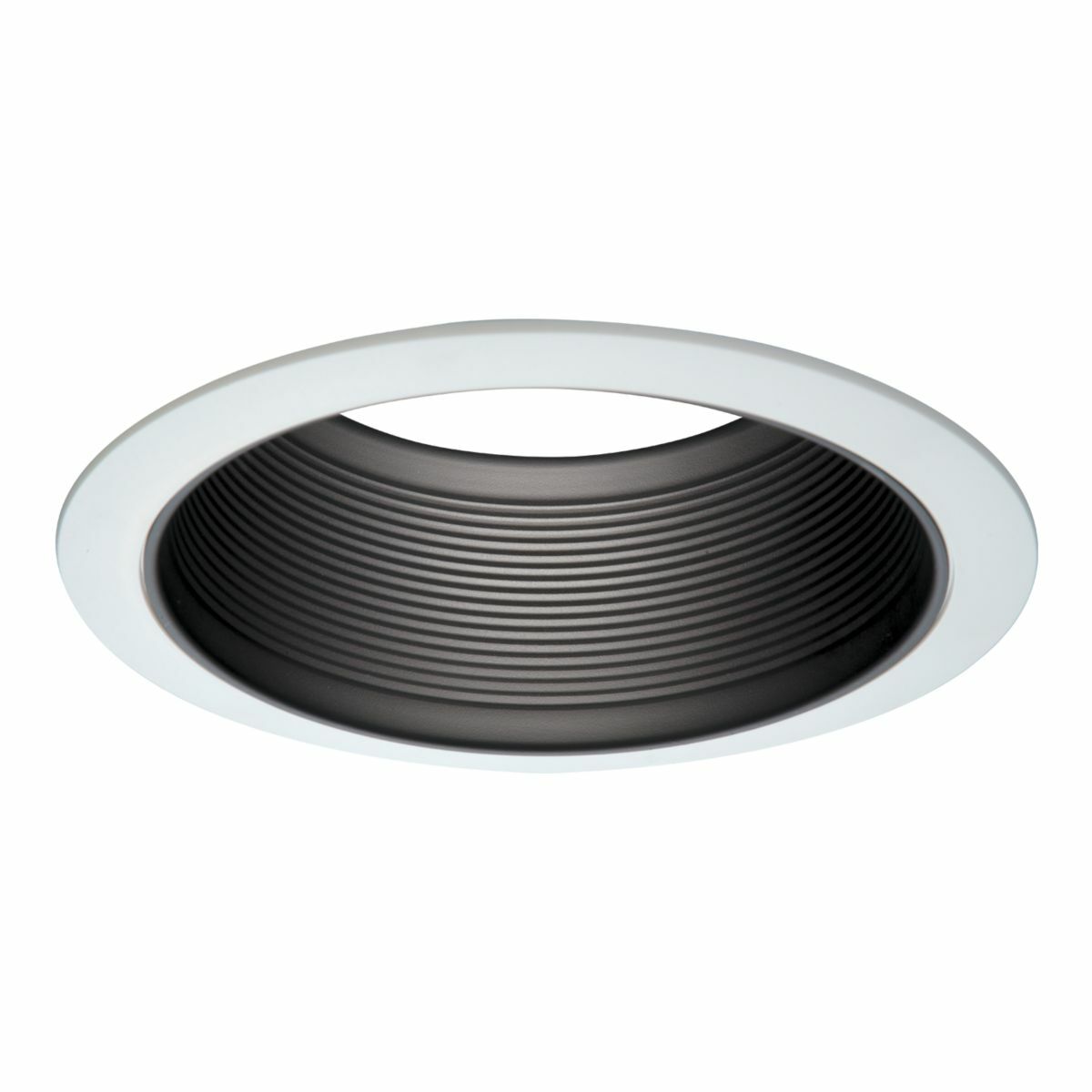 6" Black Tapered Metal Baffle, 2-White Rings Narrow & Wide