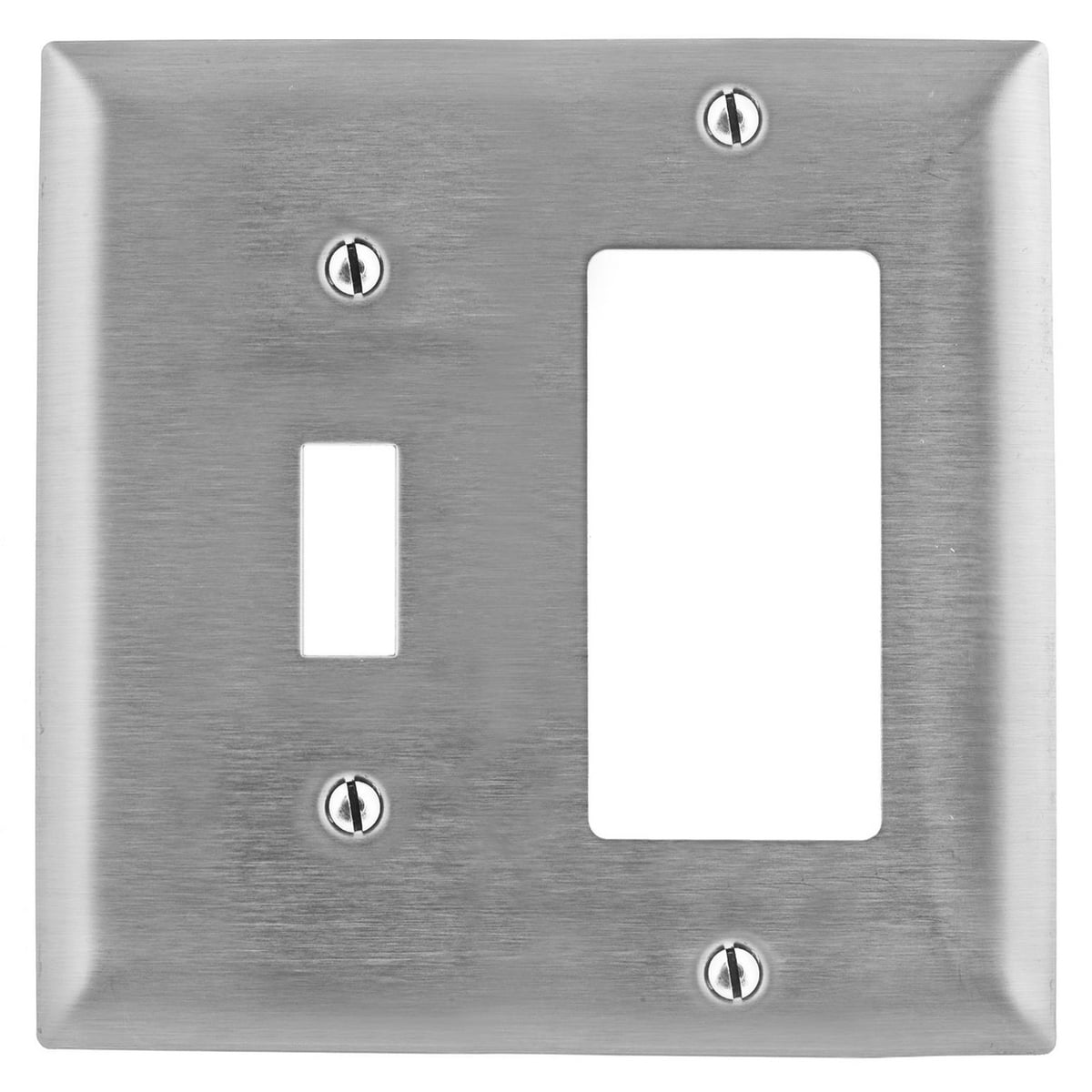 Wallplates and Boxes, Metallic Plates, 2- Gang, 1) Toggle 1) GFCI Opening, Standard Size, Stainless Steel