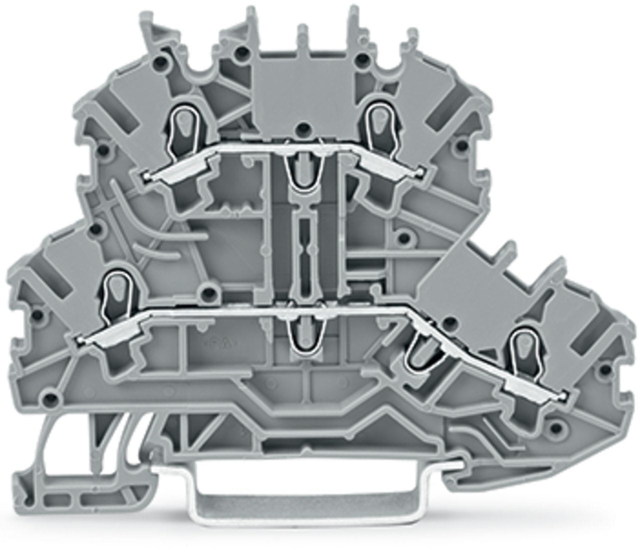 Double-deck terminal block; Through/through terminal block; N/L; without marker carrier; Blue conductor entry lower deck; for DIN-rail 35 x 15 and 35 x 7.5; Push-in CAGE CLAMP; 1,00 mm; gray