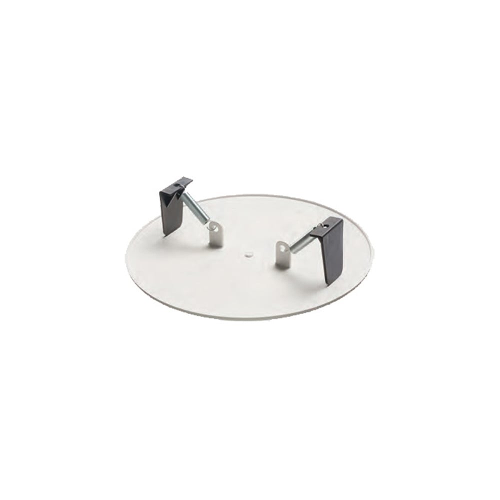 Spring mounted ceiling cover plate. 9" diameter ceiling cover plate is the neatest way to cover unused high hat cans.