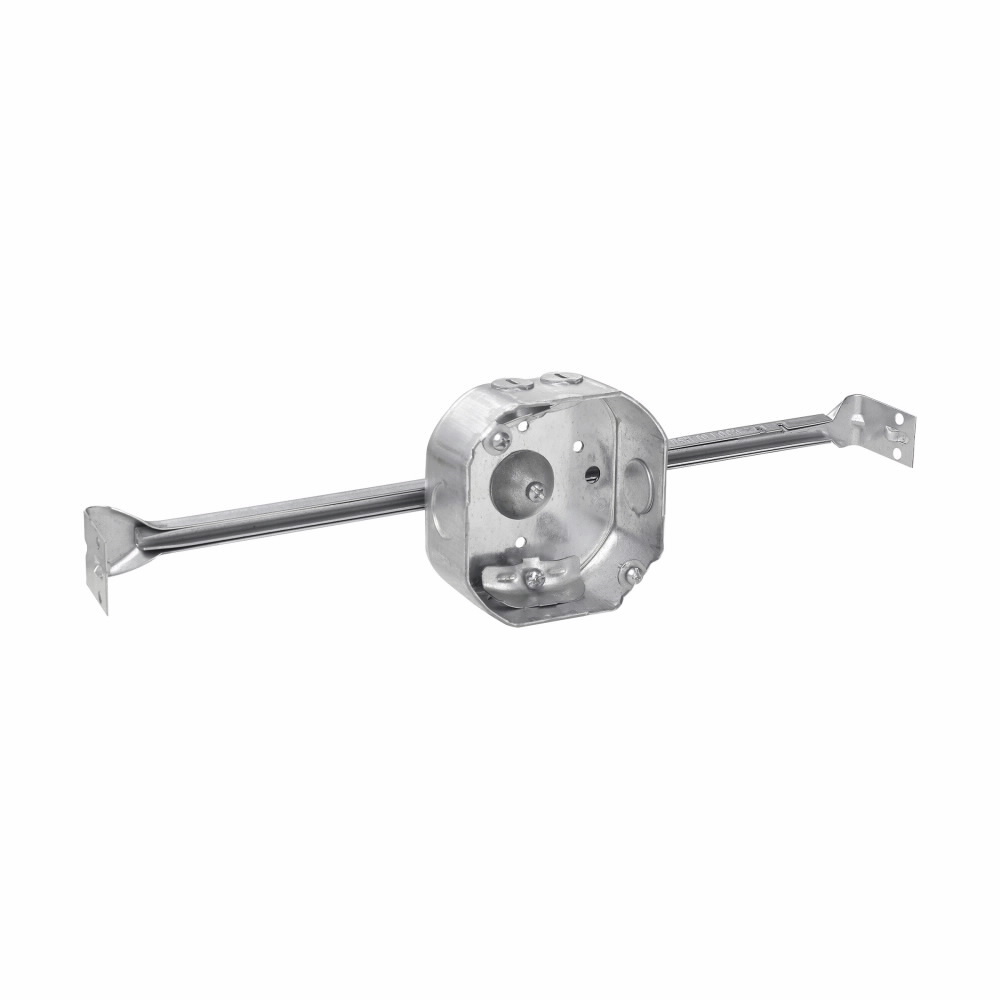 Eaton Crouse-Hinds series Octagon Box and Adjustable Bar Set, 4", NM clamps, 1-1/2", Steel, Fixture rated, use with 4" octagon box, 16", 15.5 cubic inch capacity