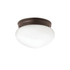 This clean, ceiling light measures 8in.in. in diameter and features our Olde Bronze finish combined with a white glass cover, and uses one, 60-watt (max.) bulb.