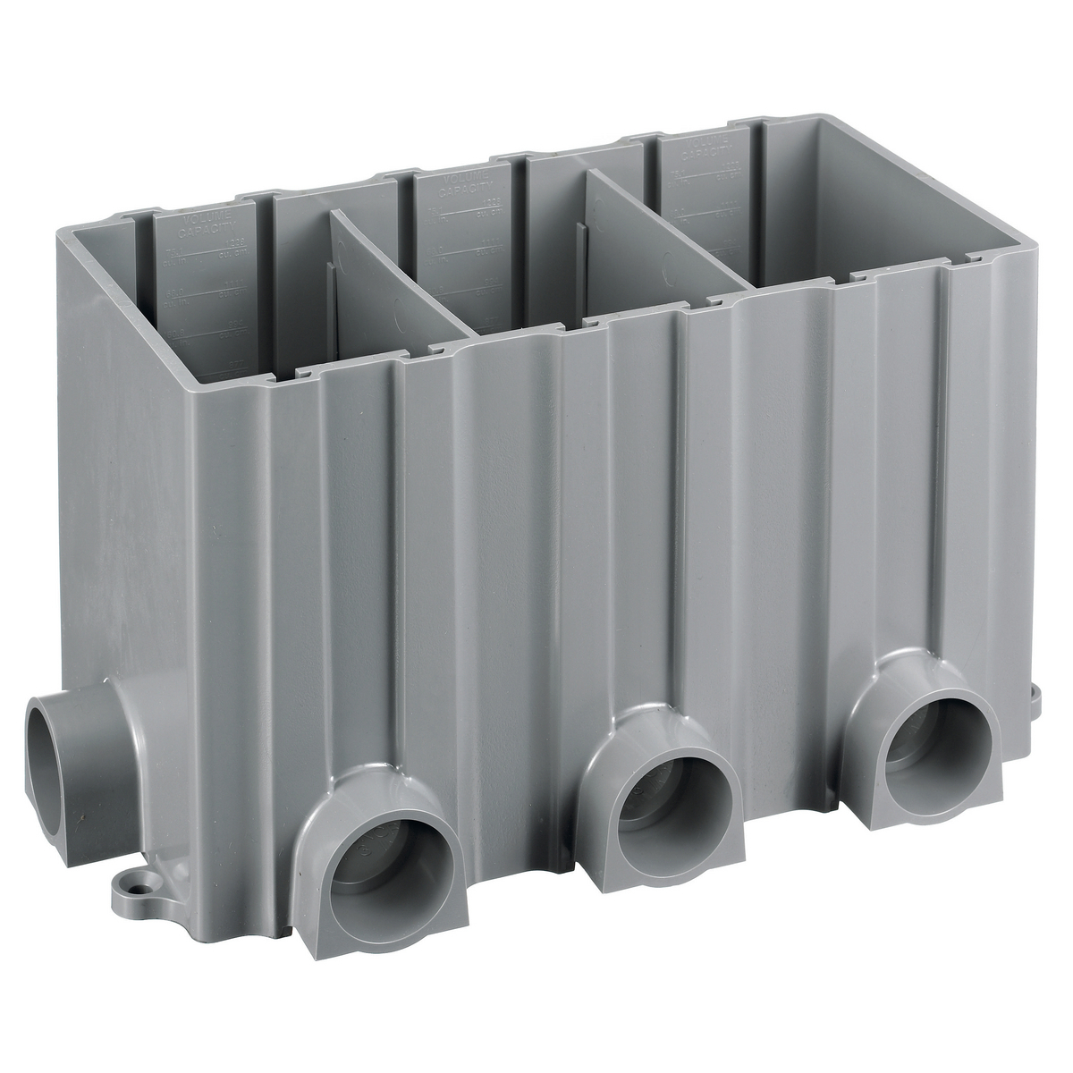 PFBRG3 Fully Adjustable Non-Metallic Floor Box With Metal Cover, Thermoplastic, 257.4 cu-in Capacity, 3 Gangs, 8 Knockouts, 10.04 in L x 5.39 in W x 6 in H