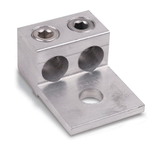 Type ADR-ALCUL Anti-Rotational Two-Conductor, One-Hole Mount, Conductor Range Max 350 MCM, Min 6 AWG, 3/8 Inch Bolt Hole, Tin Plated