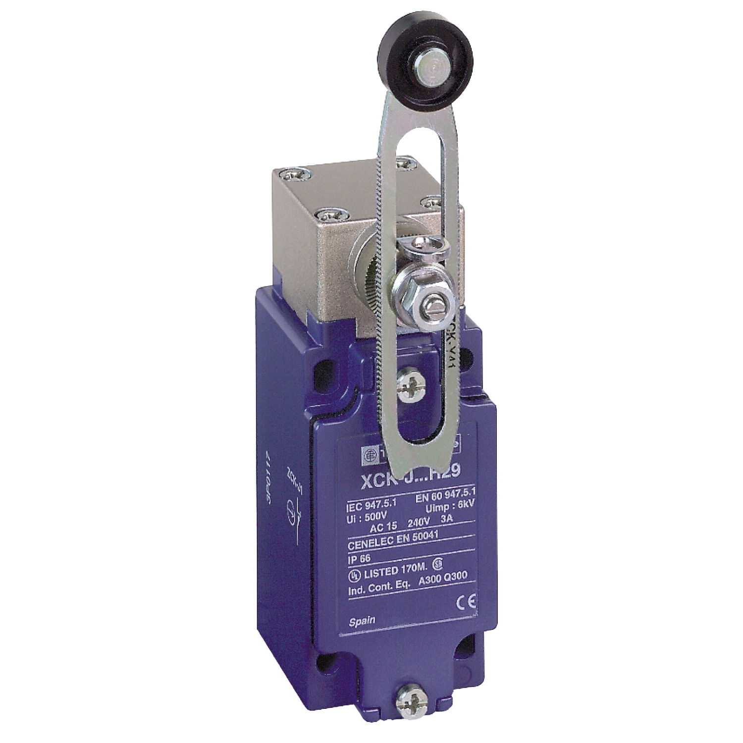 Limit switch,  XC Standard, XCKJ, steel roller lever, 1NC+1 NO, snap action, M12