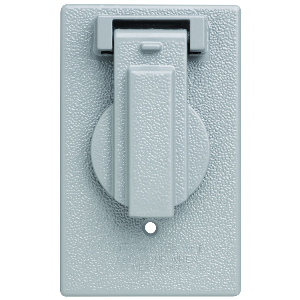 Weatherproof Cover 1 Gang Single Receptacle Vertical 1 Self Closing Lid, Gray