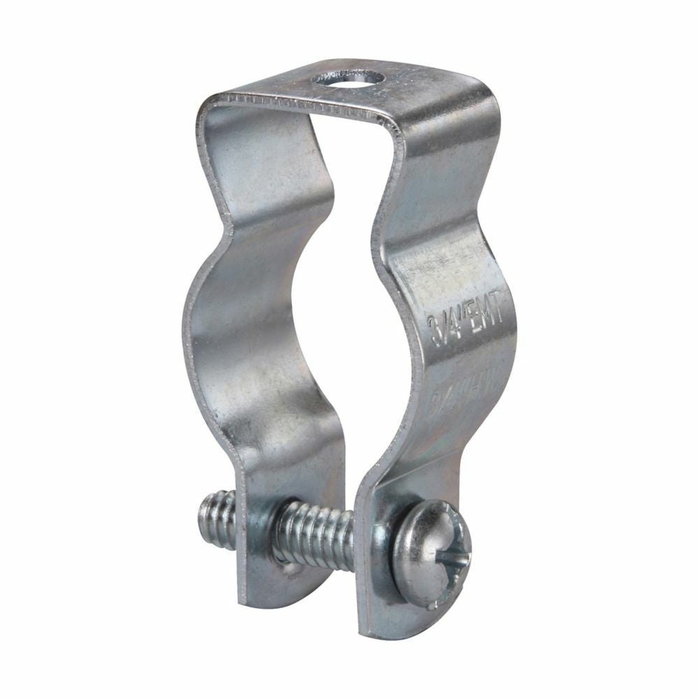 Eaton Crouse-Hinds series rigid/IMC cable and conduit hanger, EMT and rigid/IMC, 1/2" EMT conduit size, Steel, 3/8" and 1/2" rigid conduit size, With extruded hole and bolt