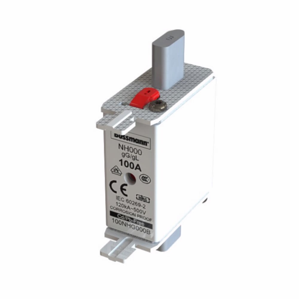 Eaton Bussmann series low voltage NH Fuse, Live gripping lug, 690V, 32A, 120 kAIC, Combination fuse status indicator, fuse, Blade end connection, Class C gL/gG, Square-body with knife blade contact, Ceramic body