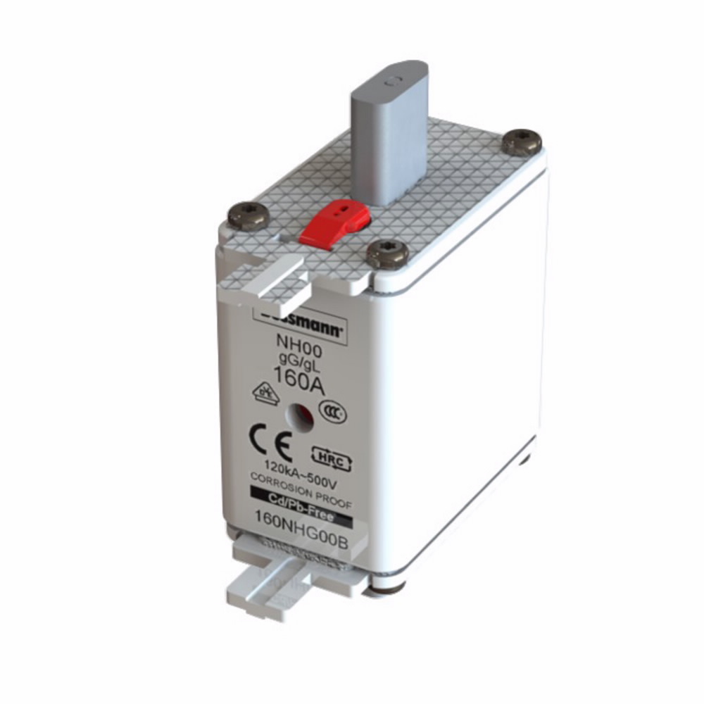 Eaton Bussmann series low voltage NH Fuse, Live gripping lug, 690V, 80A, 120 kAIC, Combination fuse status indicator, fuse, Blade end connection, Class C gL/gG, Square-body with knife blade contact, Ceramic body - 80NHG00B-690