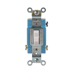 Toggle Switch , Industrial, White, Screw, Phenolic, Wall, Three-way, Brass, 120/277 Vac, #14-10 AWG, Back and side, 0.031 in